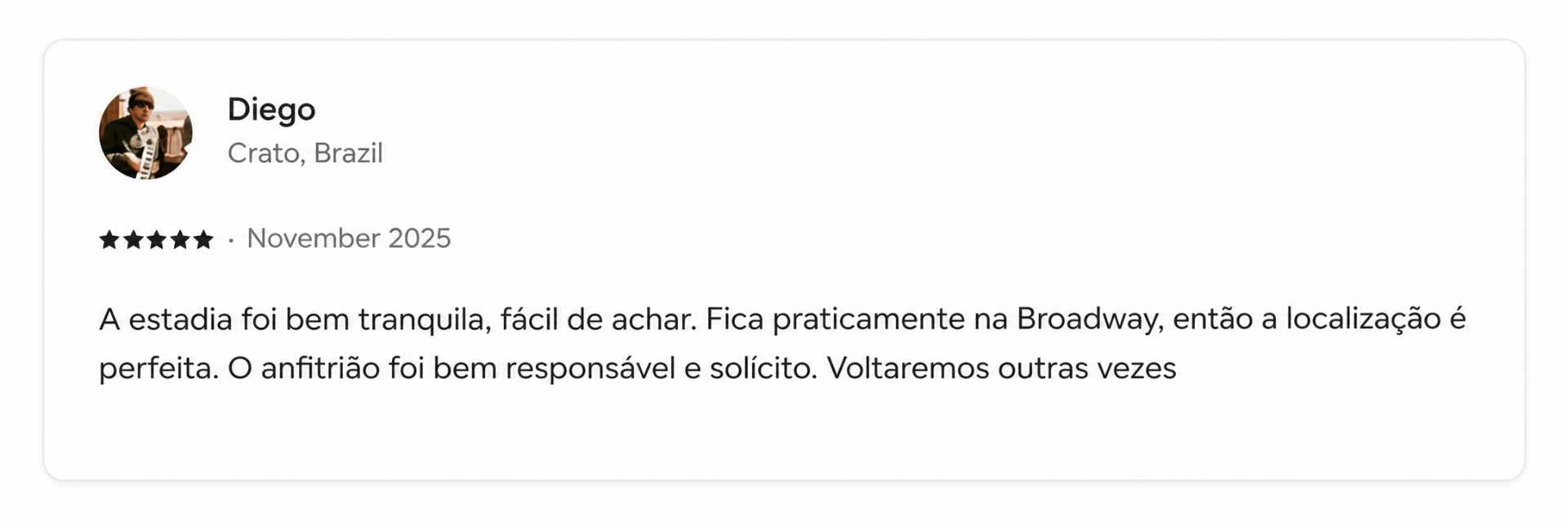 Avaliação Airbnb de Diego