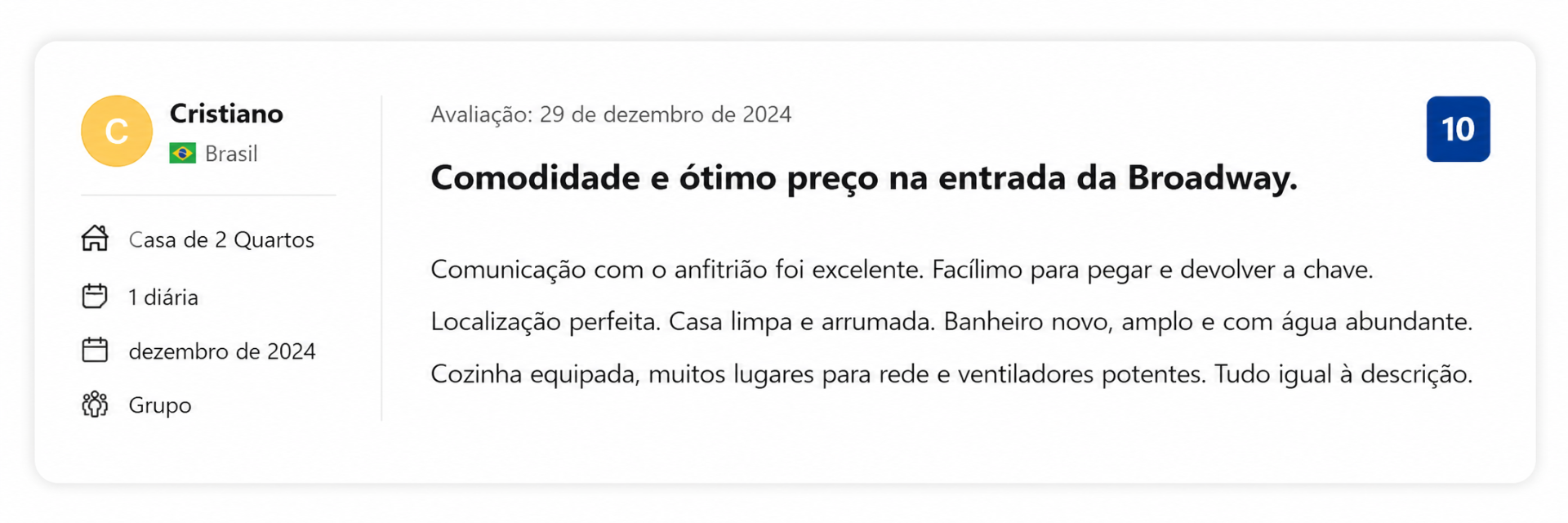 Avaliação Booking de Cristiano