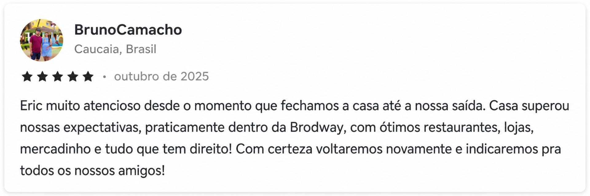 Avaliação Airbnb de Bruno Camacho