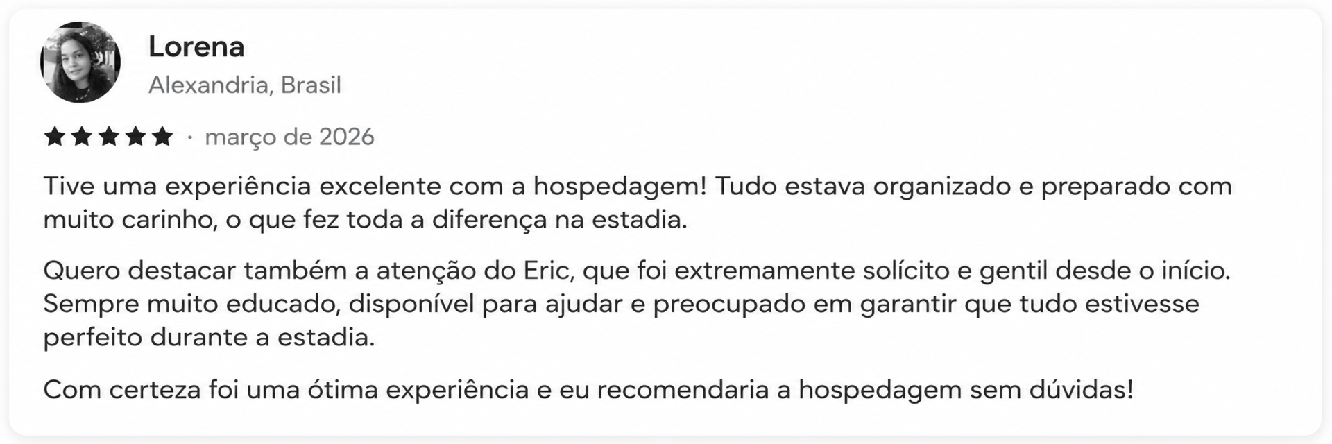 Avaliação Airbnb de Lorena